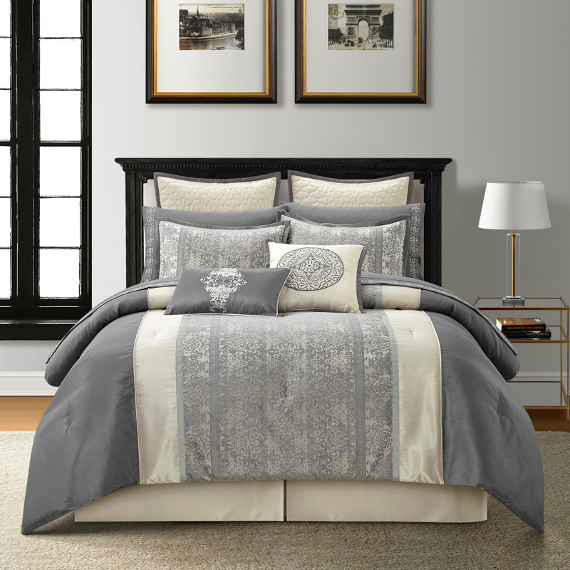 Literie 12 pièces Arabesque , Gris, Édredon pour grand lit + 11 pièces supplémentai