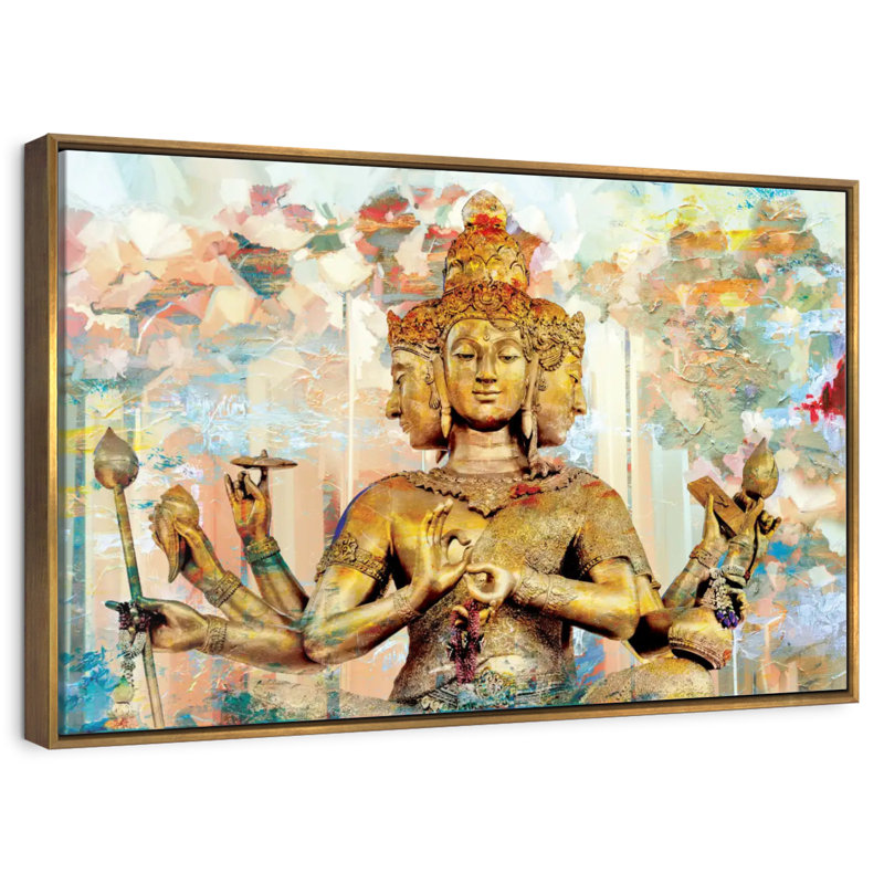 Statue Of Brahma, Floating Frame Gold, 25" X 17"