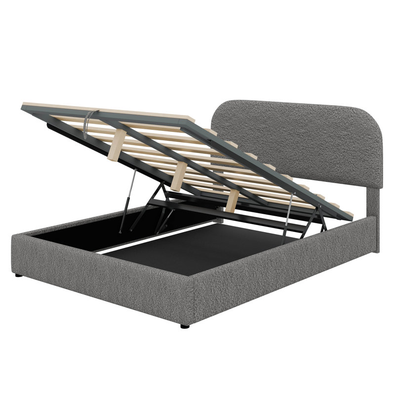 Lit plateforme tapissier Teddy, gris, Double