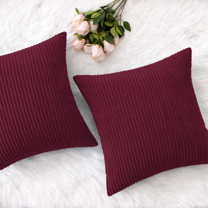 Patterned Velvet Scatter Cushion Covers, Set of 2 – Soft Plush Decorative Pillow Covers for Sofa, Bed & Living Room, Red