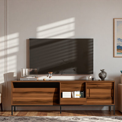 70.8'' Modern TV Stand For Tvs Up To 75 Inches, Mid Century Entertainment Center With Storage, Sliding Doors, And Adjustable Shelves | Gift Idea