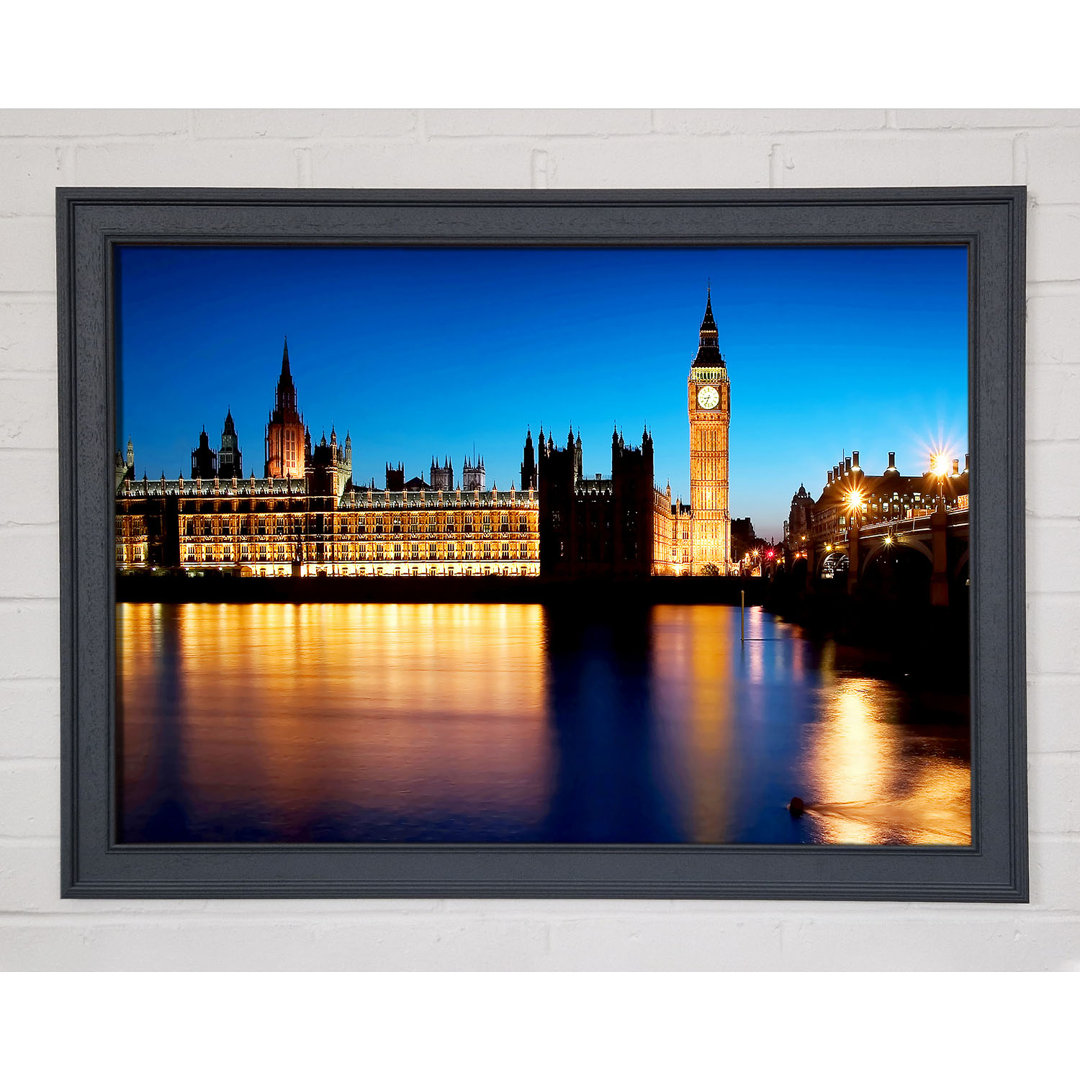 London Houses Of Parliament Night Reflections - Einzelner Bilderrahmen Kunstdrucke