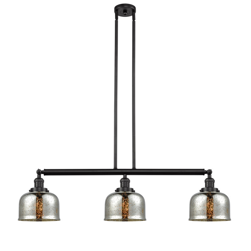 Luminaire suspendu pour îlot de cuisine 3 lumières avec abat-jour en verre Jebediah , Argent mercure, Bronze huilé