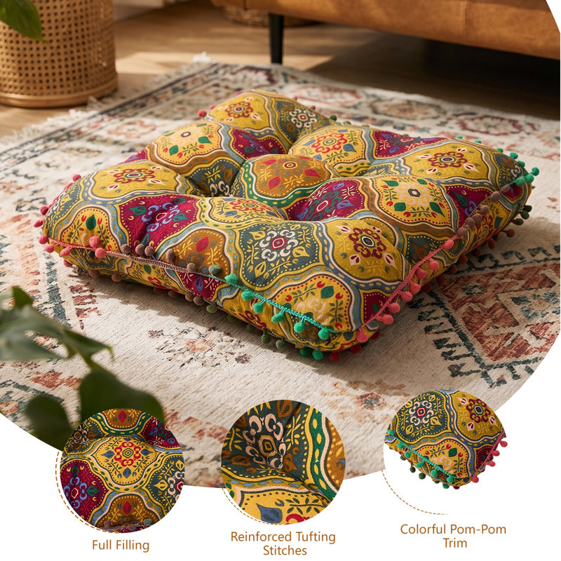 Square Tatami Seat Cushion, Yellow Turkish