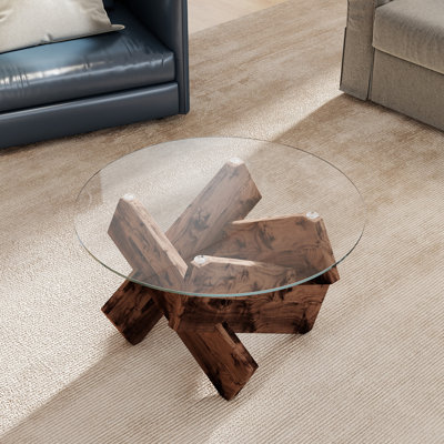 Table basse ronde en verre trempé avec pieds en panneau de fibres à densité moyenne pour le bureau de la chambre à coucher du salon