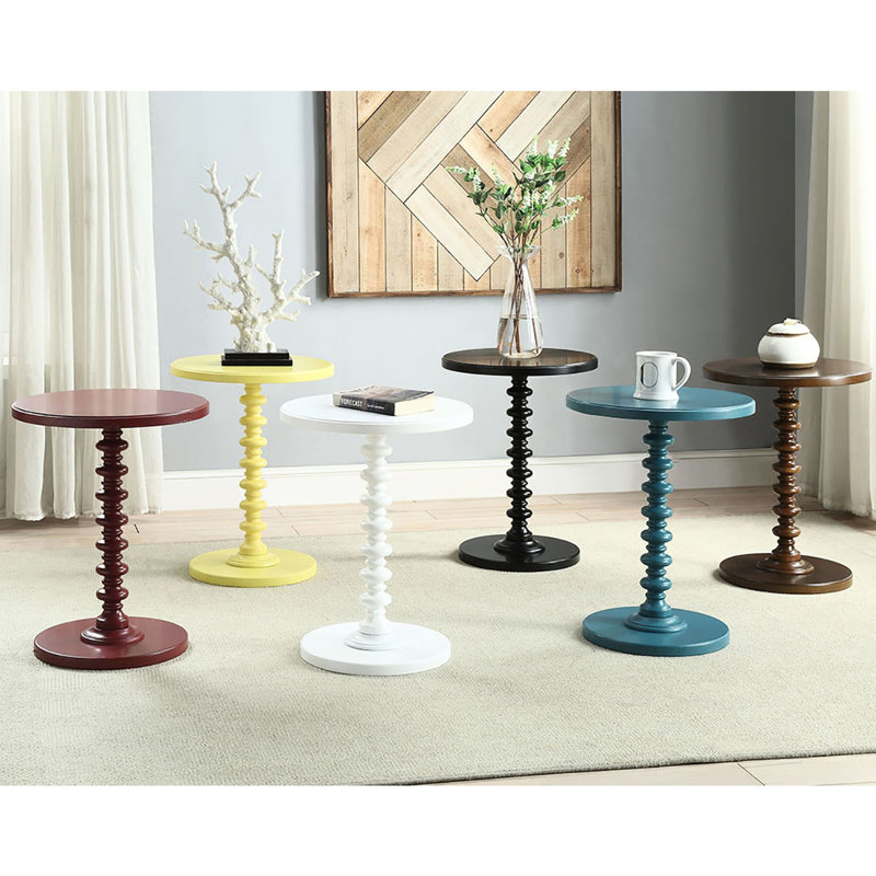 Space White Wood Table With Pedestal For Home Use Round Wooden Base Small Areas
