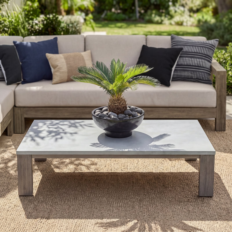 Table basse rectangulaire L 51 po x l 25,6 po avec plateau en béton alvéolaire en aluminium, Gris