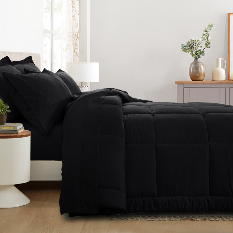 Ensemble d'édredon en microfibre 5/7-pièces , Édredon de grande taille et 6 pièces supplément, Noir