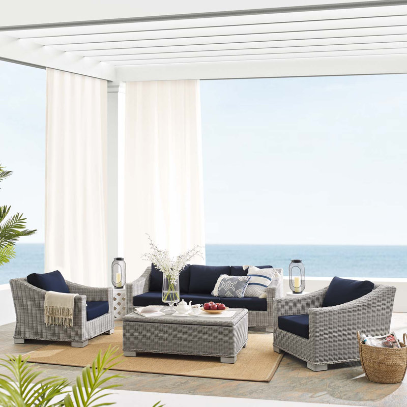 Conway Sunbrella Outdoor Patio Wicker Rattan 4-Piece Furniture Set, Navy Sunbrella®
