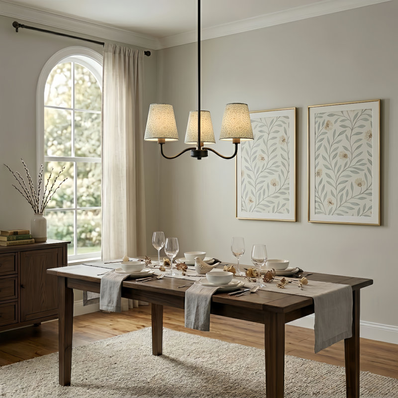 3-light 21"w Polished Brass Modern Spider Chandelier With Linen Shades For Dining Room Or Kitchen Island, Matte Black