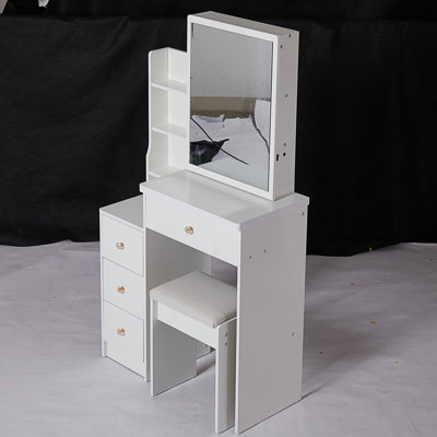 Ensemble de coiffeuse compacte avec tabouret rembourré et miroir coulissant