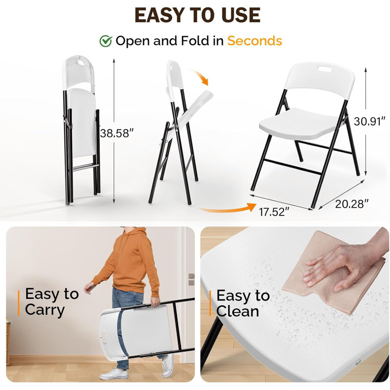 Plastic Stackable Folding Chair (Set Of 10), White