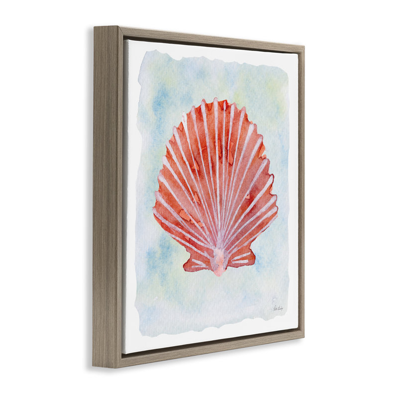 Cadre flottant coquille de pétoncle pêche, design par Patti Bishop, H 18 po x l 18 po, Cadre flottant orme Montalcino