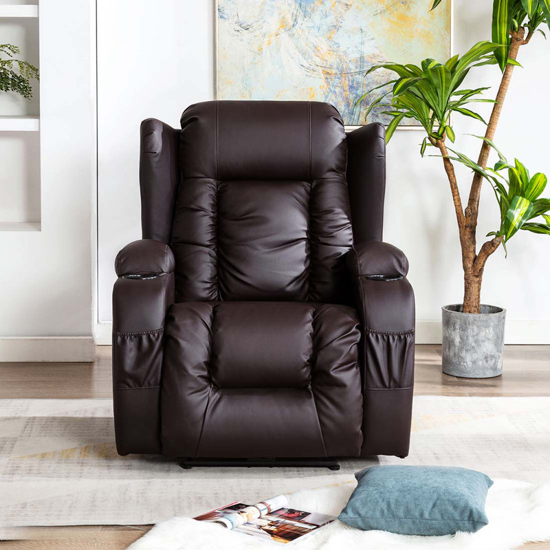 Deneishia 87cm Wide Standard Recliner with Massager, Brown, Swivel / Rocker
