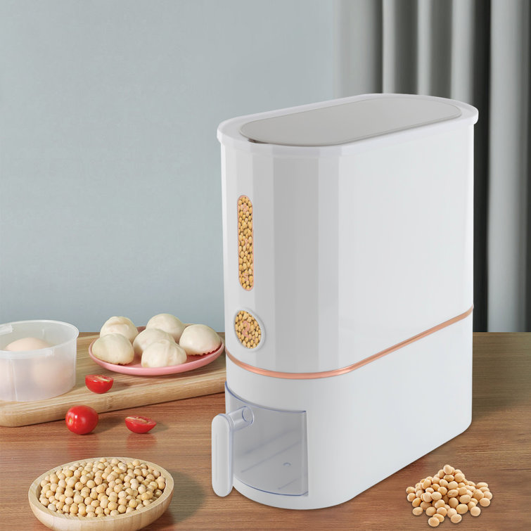 10kg Cereal Dispenser Rice Grain Kitchen Dry Food Storage Container w/Cup &Scale Prep & Savour Color: White