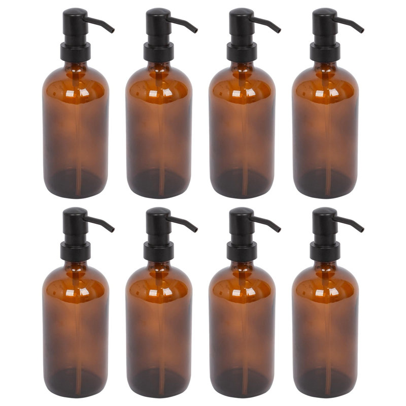 8x Glass Soap Dispensers - 500ml, Amber
