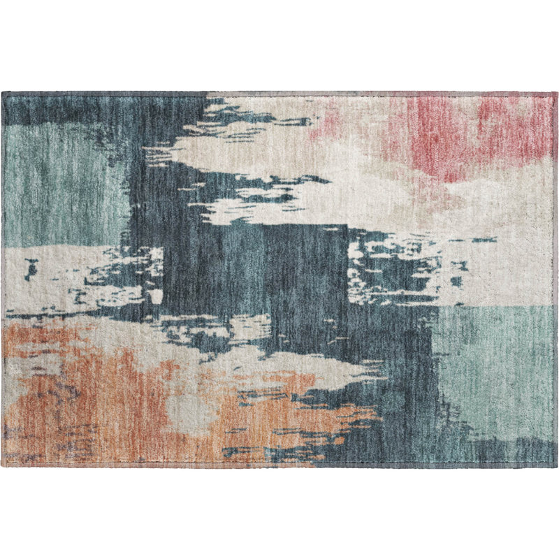 Premium Machine Washable Mayfield AMF2347 Abstract Rug, 1'8" x 2'6", Teal
