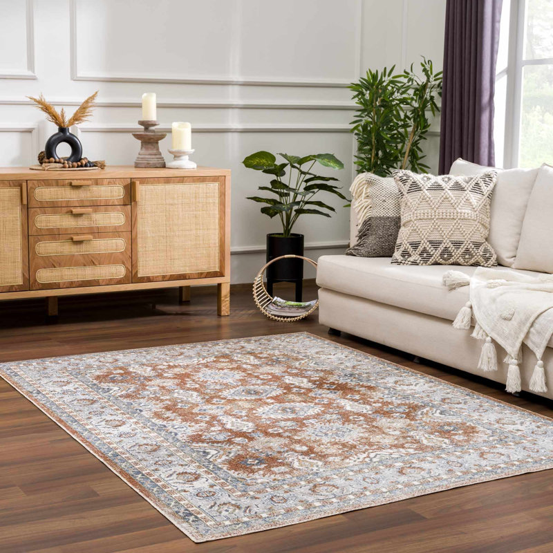 Tapis orange / gris clair / bleu Traditional Design Performance, Rectangle 5 pi 3 po x 7 pi