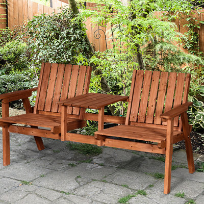 Banc de patio orange en bois - avec table du milieu et trou pour parasol, idéal pour la terrasse, le porche, le bord de la piscine, le balcon