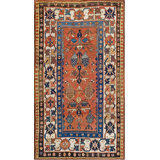 Warm Casual Tribal Geometric Paisley Design Antique Caucasian Kazak Rug