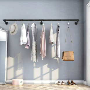 Wall Mounted Industrial Pipes Clothes Hanging Pole Rustic Iron Clothes Rack  Garment Storage Display Rail Rail for Store Wardrobe Gold 