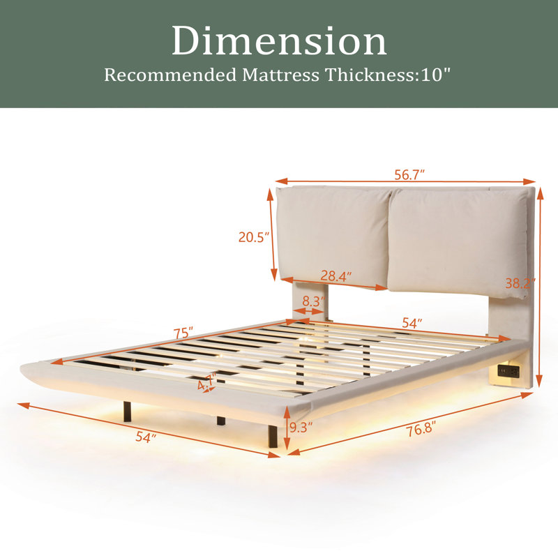 Lit tapissier standard Joshpal, Double, Beige