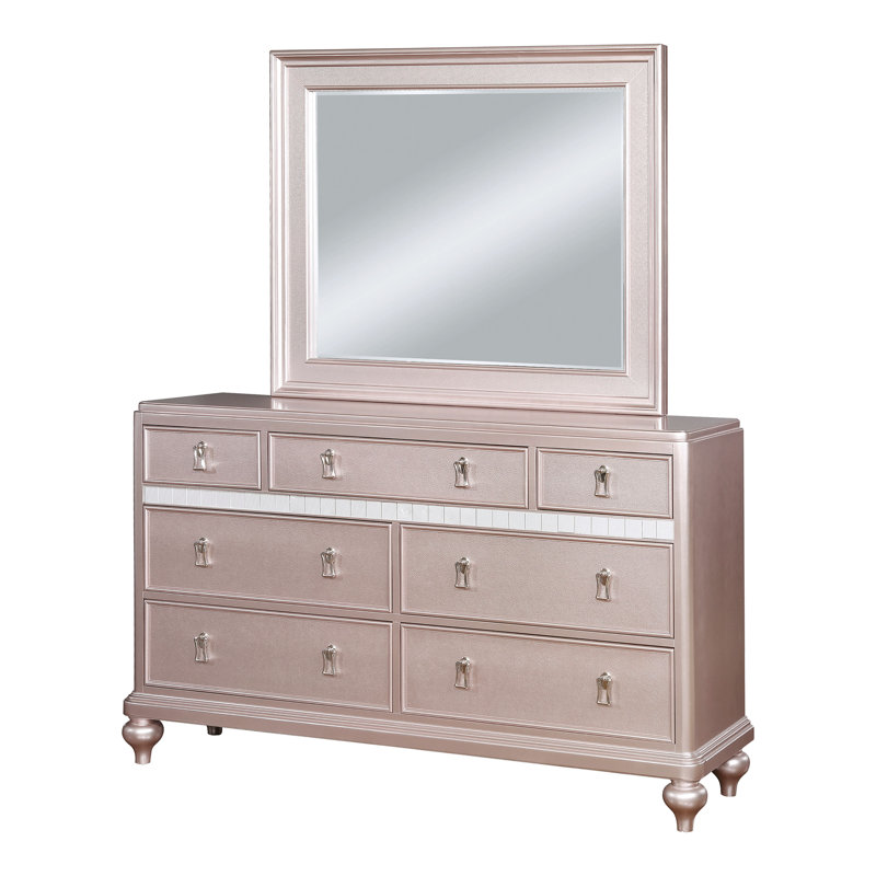 Annistyn 7-Drawer Double Dresser with Mirror, Rose Gold