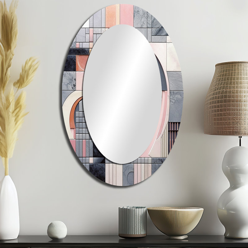 Pink Transcendent Angles III - Modern Oval Wall Mirror, 36" x 24"