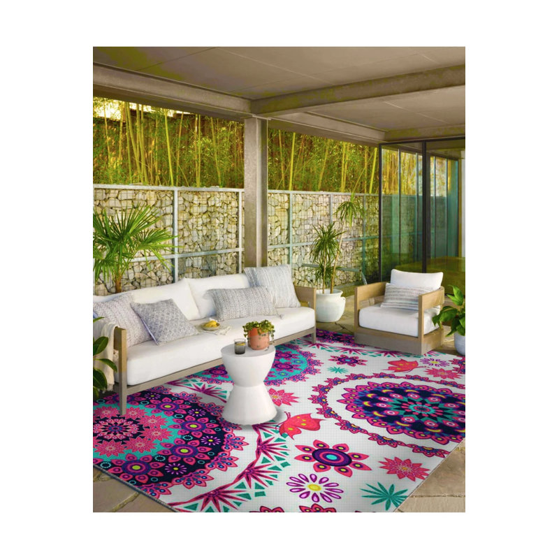 Pink Circle Floral Themed Patterned Woven Base Carpet And Washable Carpet, Runner 3'4" x 9'11"