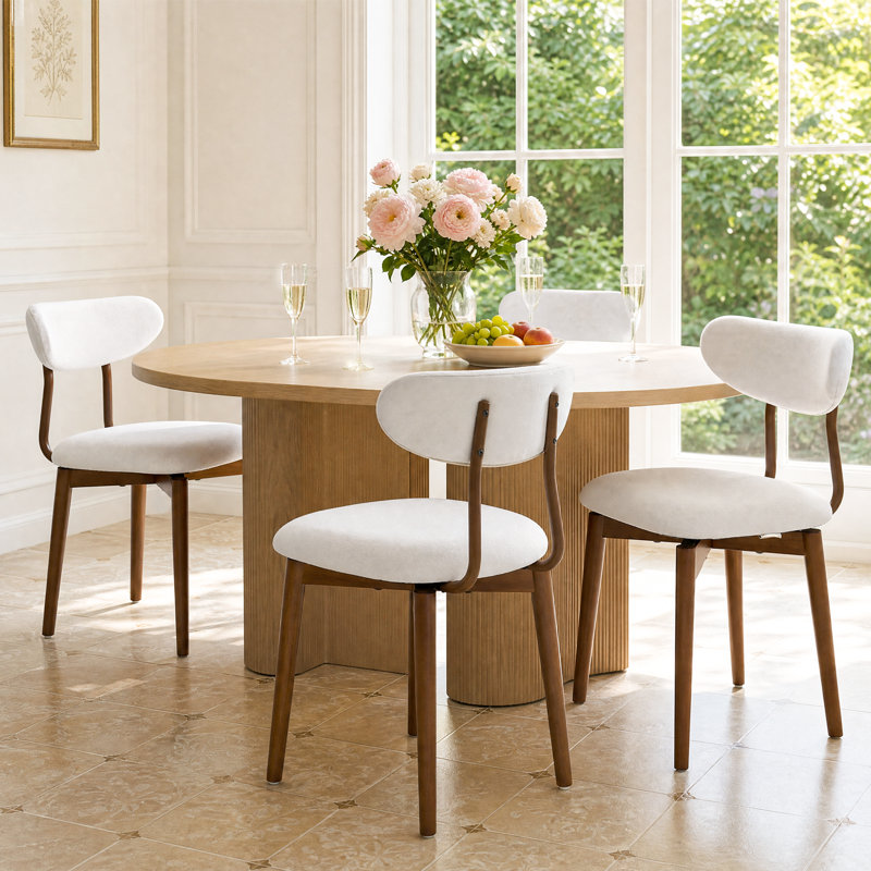 Ensemble de chaises de salle à manger rembourrées avec dossier en bois massif 4 pièces Modern, Beige