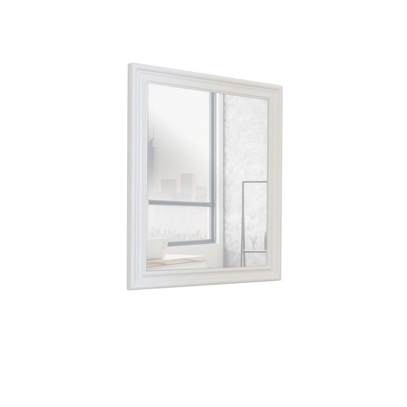 Kampbell Solid Wood Rectangle Wall Mirror, White