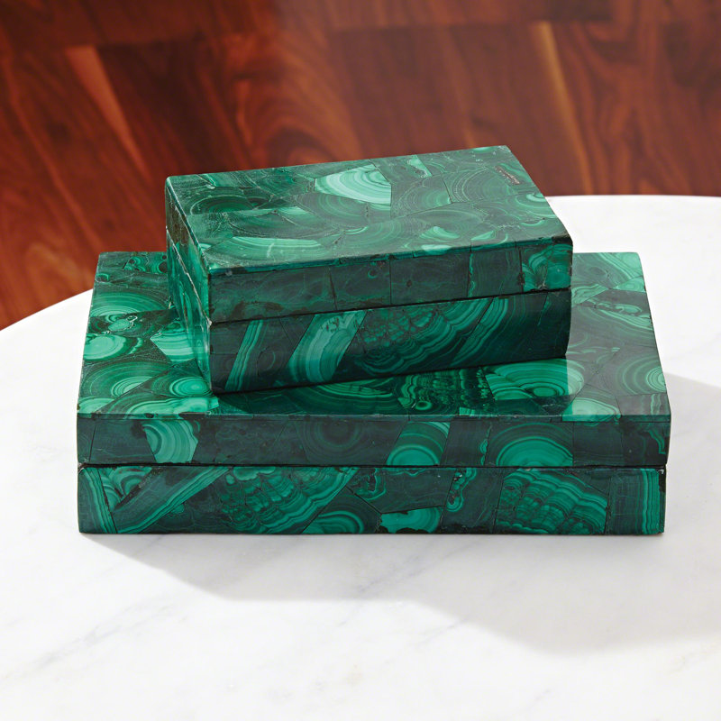 Malachite Stone Box-Sm, 2.5" H x 7" W x 4.5" D