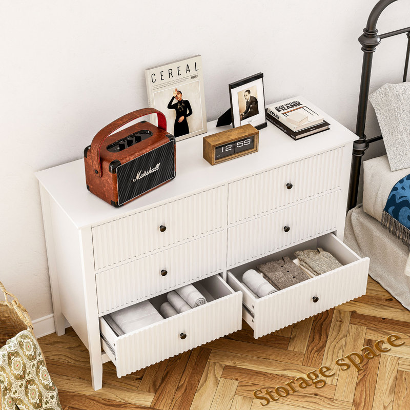 Commode double en bois à 6 tiroirs 47 po Cydny, Blanc