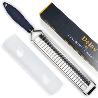 Deiss PRO Citrus Zester & Cheese Grater — Parmesan Cheese Lemon, Ginger, Garlic, Nutmeg, Chocolate, Vegetables, Fruits - Razor-Sharp Stainless Steel Blade, Wide, Dishwasher Safe