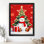 Impression encadrée noire «Snowman Vintage by the Stars» de style rétro