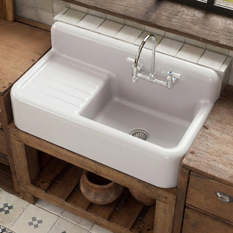 Heritage 42" Front Apron Single Bowl Fireclay Sink with Integral Drainboard and High Backsplash