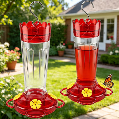 Hummingbird Feeders For Outdoors 2 Pack, 14 OZ Capacity With 4 Bee Guard Feeding Ports And Built-In Ant Moat, Durable Plastic Hanging Bird Feeder For Garden And Backyard Decor