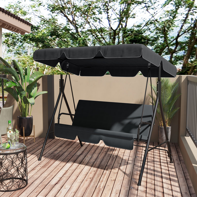 Burgel Porch Swing with Canopy, Black, White, 120cm H x 192cm W x 144cm D