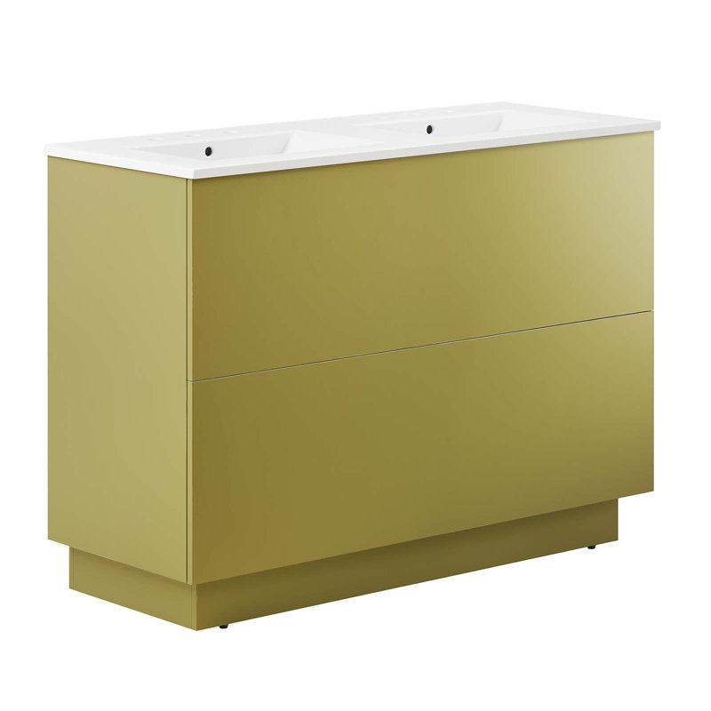 Meuble-lavabo double autoportant 48 po avec plateau en bois manufacturé Modway Quantum, Blanc
