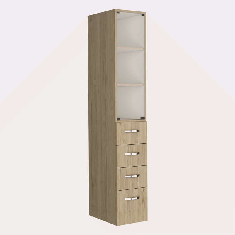 Linen Cabinet, Three Shelves, Four Drawers -Light Pine