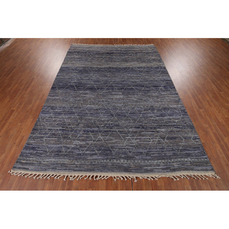 Tapis marocain bleu en laine fait à la main 9 x 13