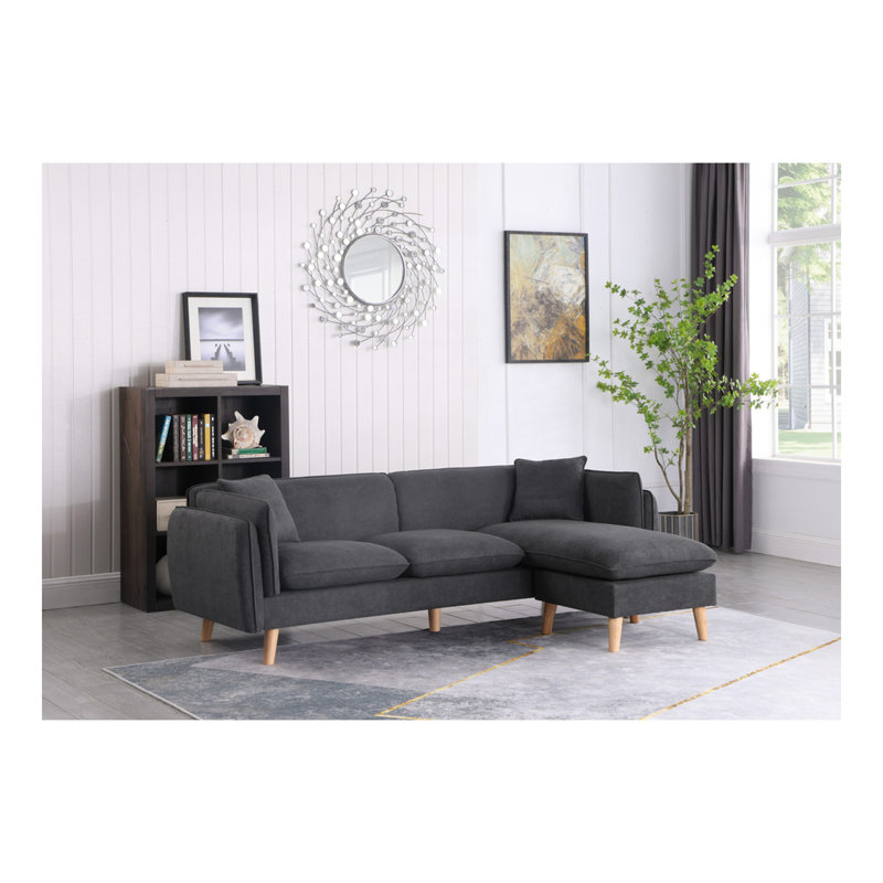 Dark Gray Fabric Sectional Sofa Chaise