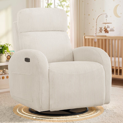 Delba Fabric Swivel Rocker Power Recliner, 270° Swivel Nursery Glider Recliner with USB & Type-C Port