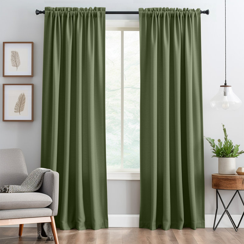 Linen-Look Curtain Panels - Thermal Insulated Window Drapes with Rod Pocket for Light Control and Privacy, Green, 40*84