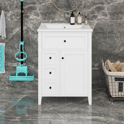 Meuble-lavabo 24 po avec lavabo supérieur, tiroirs et tiroir rabattable, tablette réglable