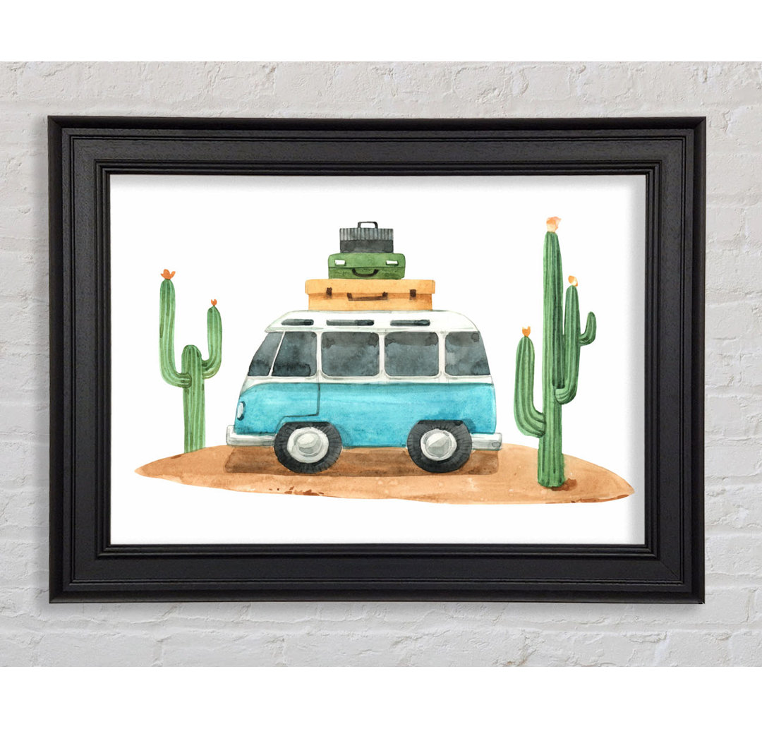 Gerahmtes Leinwandbild Vw Camper Cactus