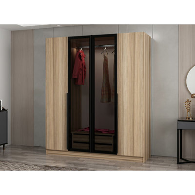 Nebras 4 Door Solid + Manufactured Wood Wardrobe