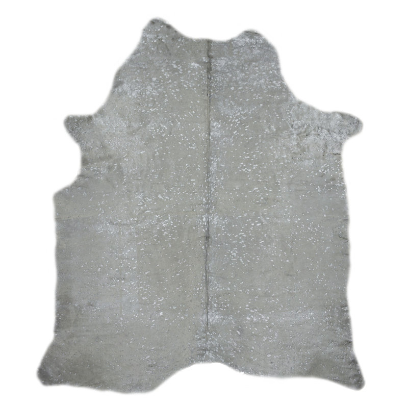 Designer Cowhide Abstract Area Rug in Silver