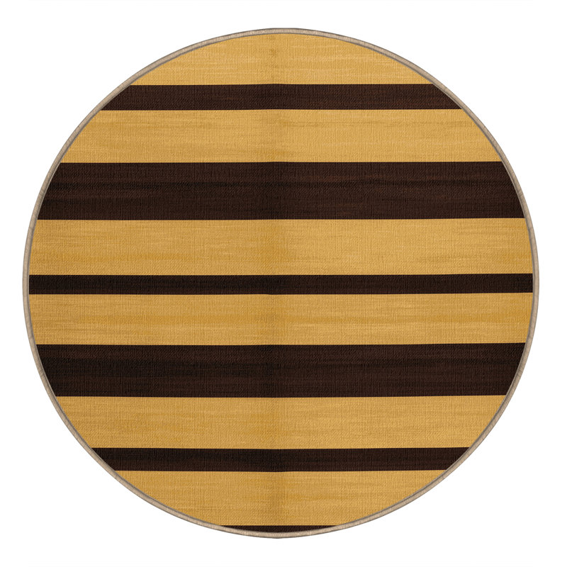 Machine Washable Horizontal Stripes Yellow Area Rug, Round 7'