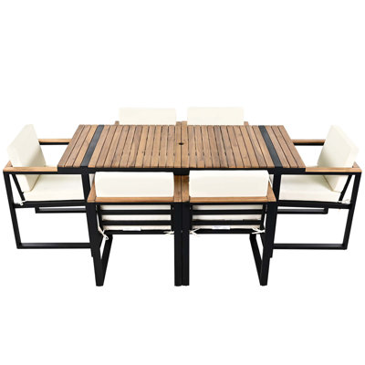 7 Pieces Outdoor Dining Set Patio Dining Table And Chair Set With And Removable Cushions For Patio, Backyard, Garden